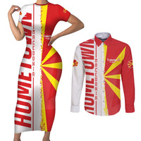 Hometown Macedonia Couples Matching Short Sleeve Bodycon Dress and Long Sleeve Button Shirt Flag and Map - Wonder Print Shop