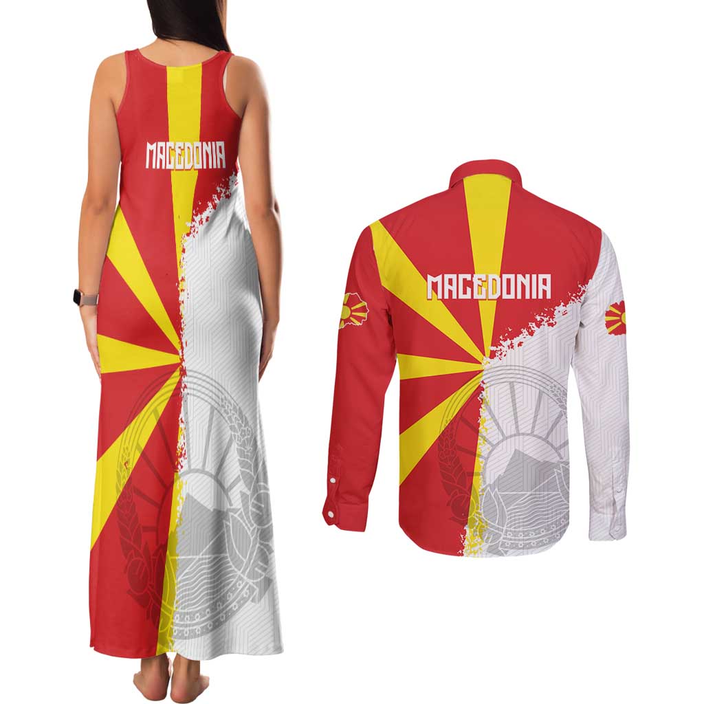 Hometown Macedonia Couples Matching Tank Maxi Dress and Long Sleeve Button Shirt Flag and Map - Wonder Print Shop
