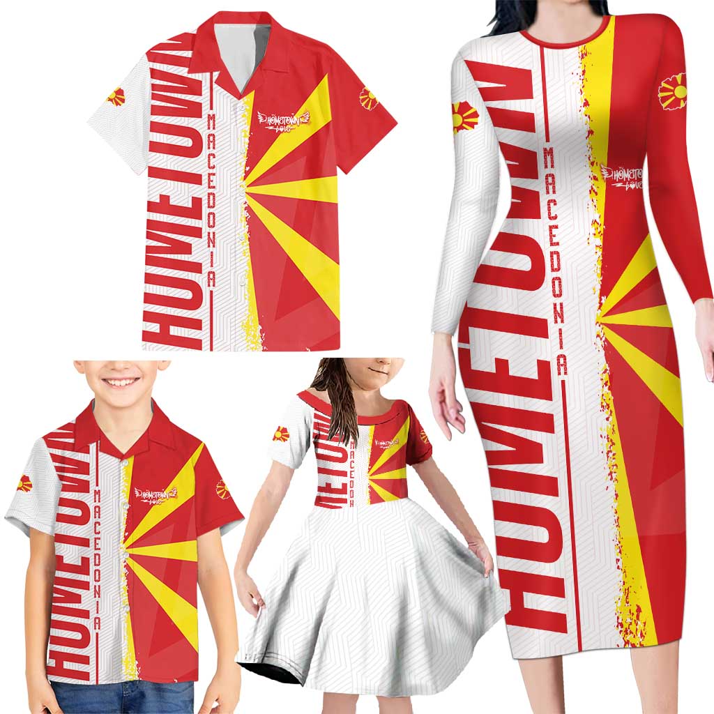 Hometown Macedonia Family Matching Long Sleeve Bodycon Dress and Hawaiian Shirt Flag and Map - Wonder Print Shop