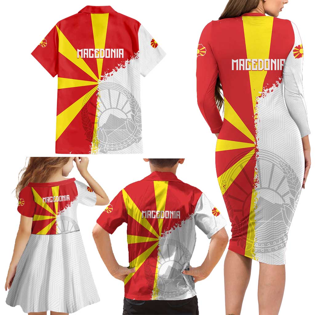 Hometown Macedonia Family Matching Long Sleeve Bodycon Dress and Hawaiian Shirt Flag and Map - Wonder Print Shop