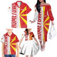 Hometown Macedonia Family Matching Off The Shoulder Long Sleeve Dress and Hawaiian Shirt Flag and Map - Wonder Print Shop