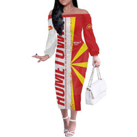 Hometown Macedonia Family Matching Off The Shoulder Long Sleeve Dress and Hawaiian Shirt Flag and Map - Wonder Print Shop