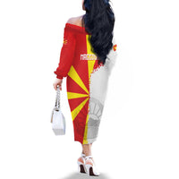 Hometown Macedonia Family Matching Off The Shoulder Long Sleeve Dress and Hawaiian Shirt Flag and Map - Wonder Print Shop