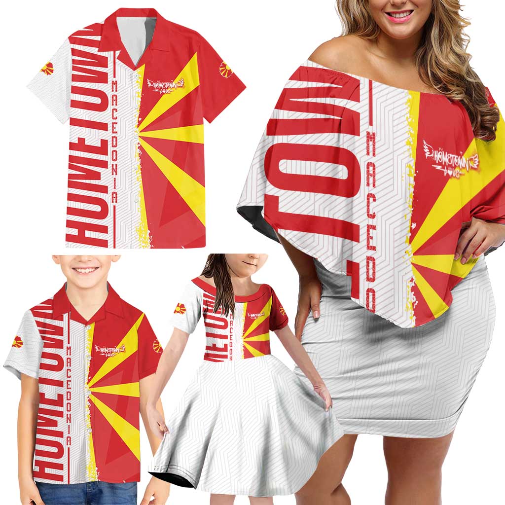 Hometown Macedonia Family Matching Off Shoulder Short Dress and Hawaiian Shirt Flag and Map - Wonder Print Shop