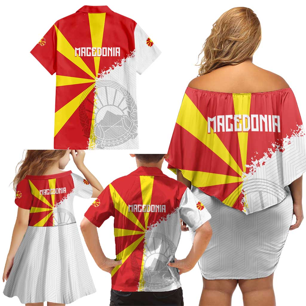 Hometown Macedonia Family Matching Off Shoulder Short Dress and Hawaiian Shirt Flag and Map - Wonder Print Shop