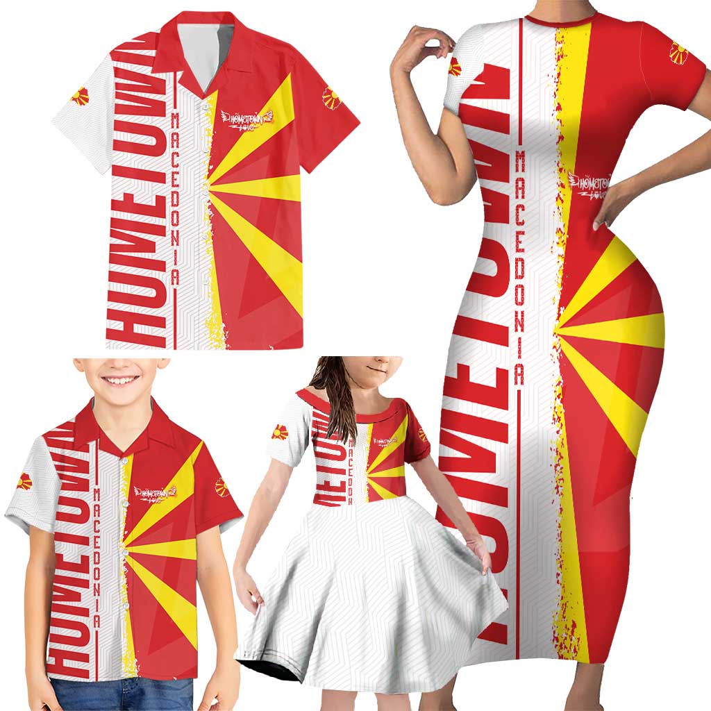 Hometown Macedonia Family Matching Short Sleeve Bodycon Dress and Hawaiian Shirt Flag and Map - Wonder Print Shop