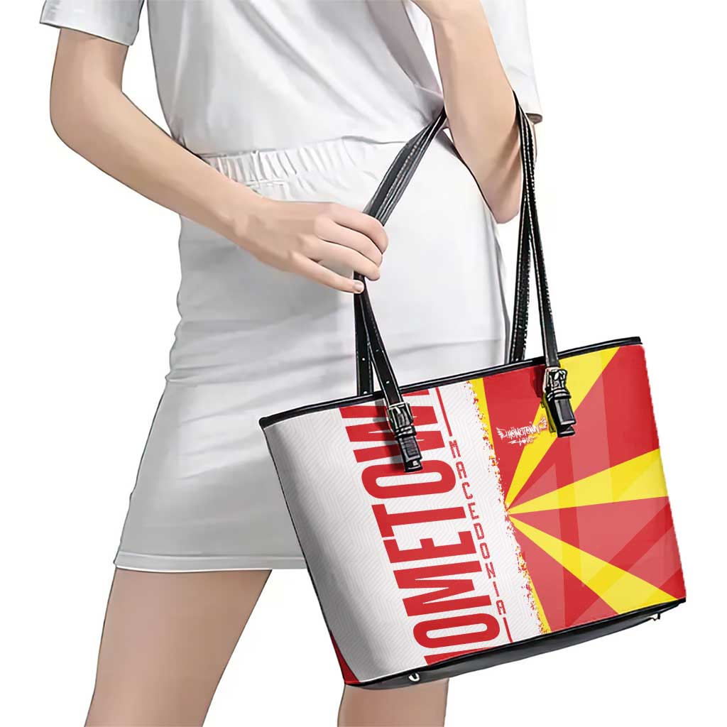 Hometown Macedonia Leather Tote Bag Flag and Map - Wonder Print Shop