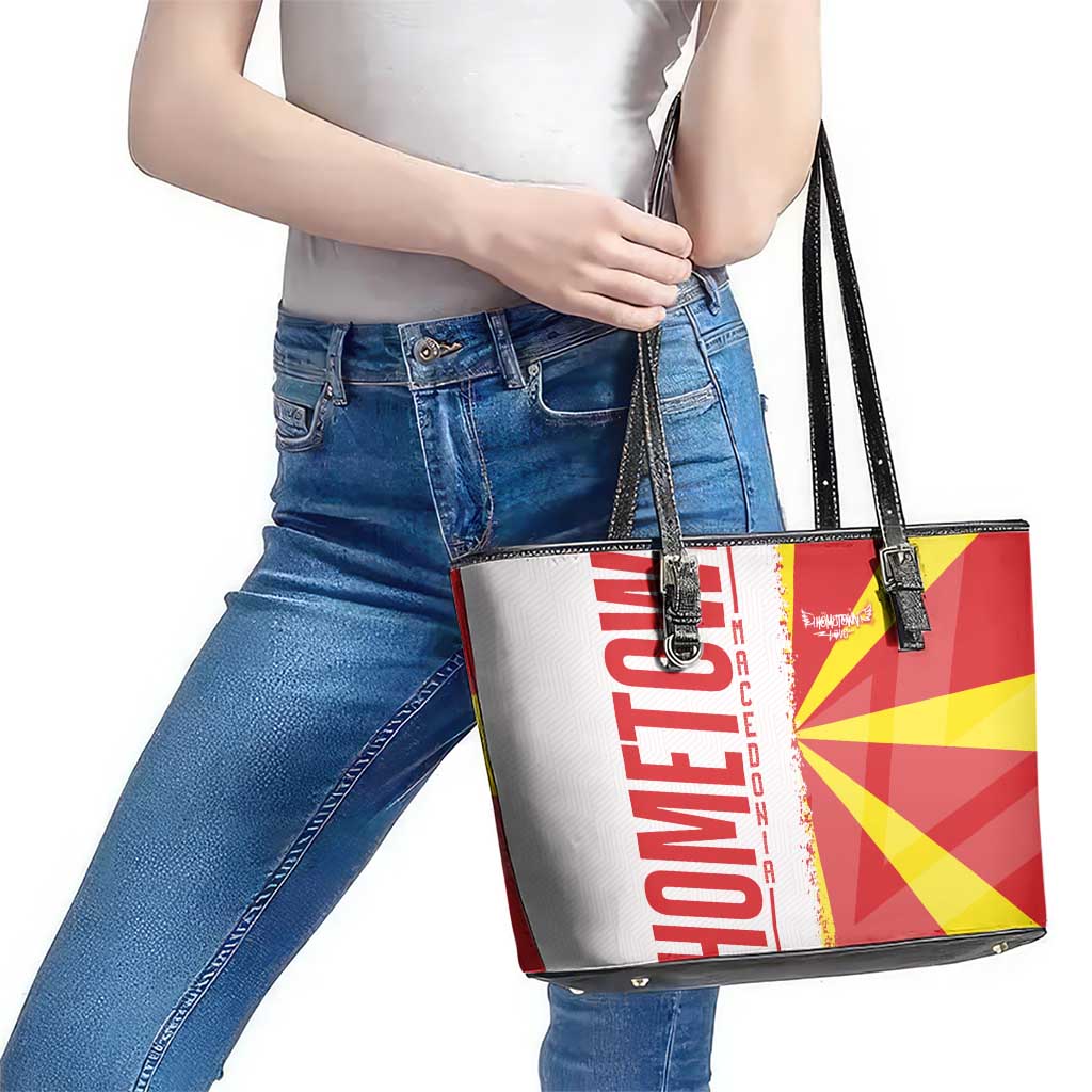 Hometown Macedonia Leather Tote Bag Flag and Map - Wonder Print Shop