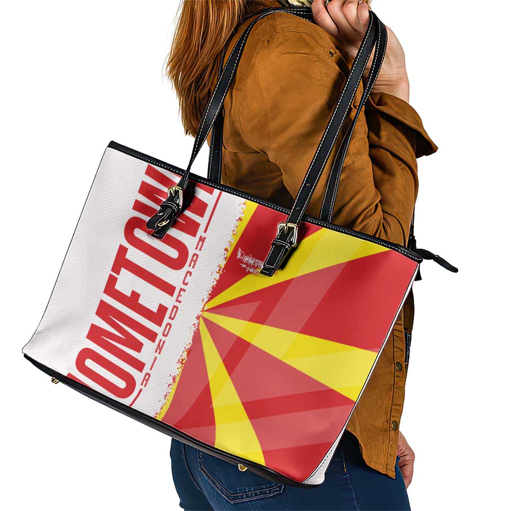 Hometown Macedonia Leather Tote Bag Flag and Map - Wonder Print Shop