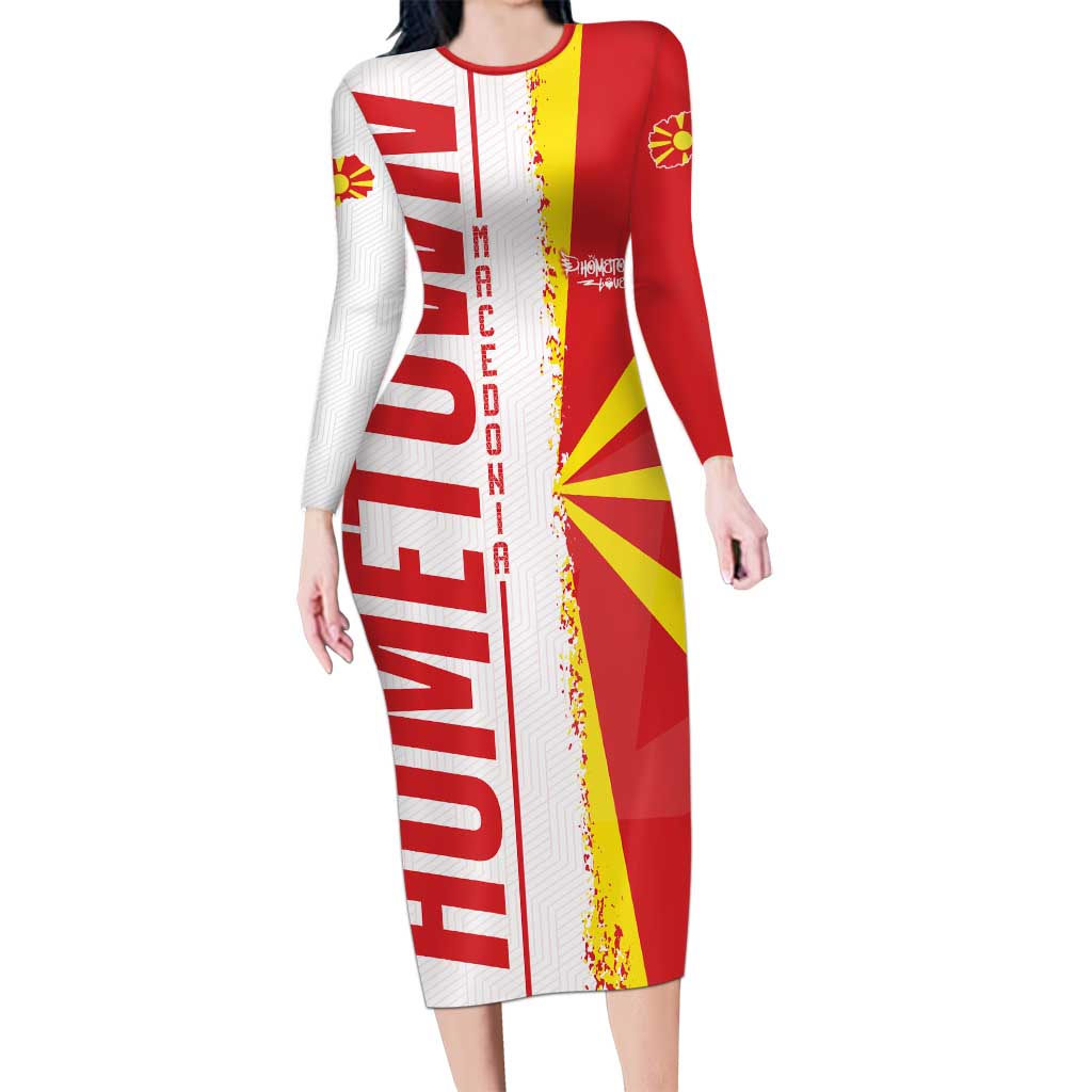 Hometown Macedonia Long Sleeve Bodycon Dress Flag and Map - Wonder Print Shop