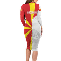 Hometown Macedonia Long Sleeve Bodycon Dress Flag and Map - Wonder Print Shop