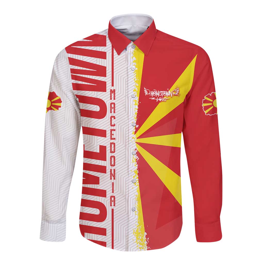 Hometown Macedonia Long Sleeve Button Shirt Flag and Map - Wonder Print Shop