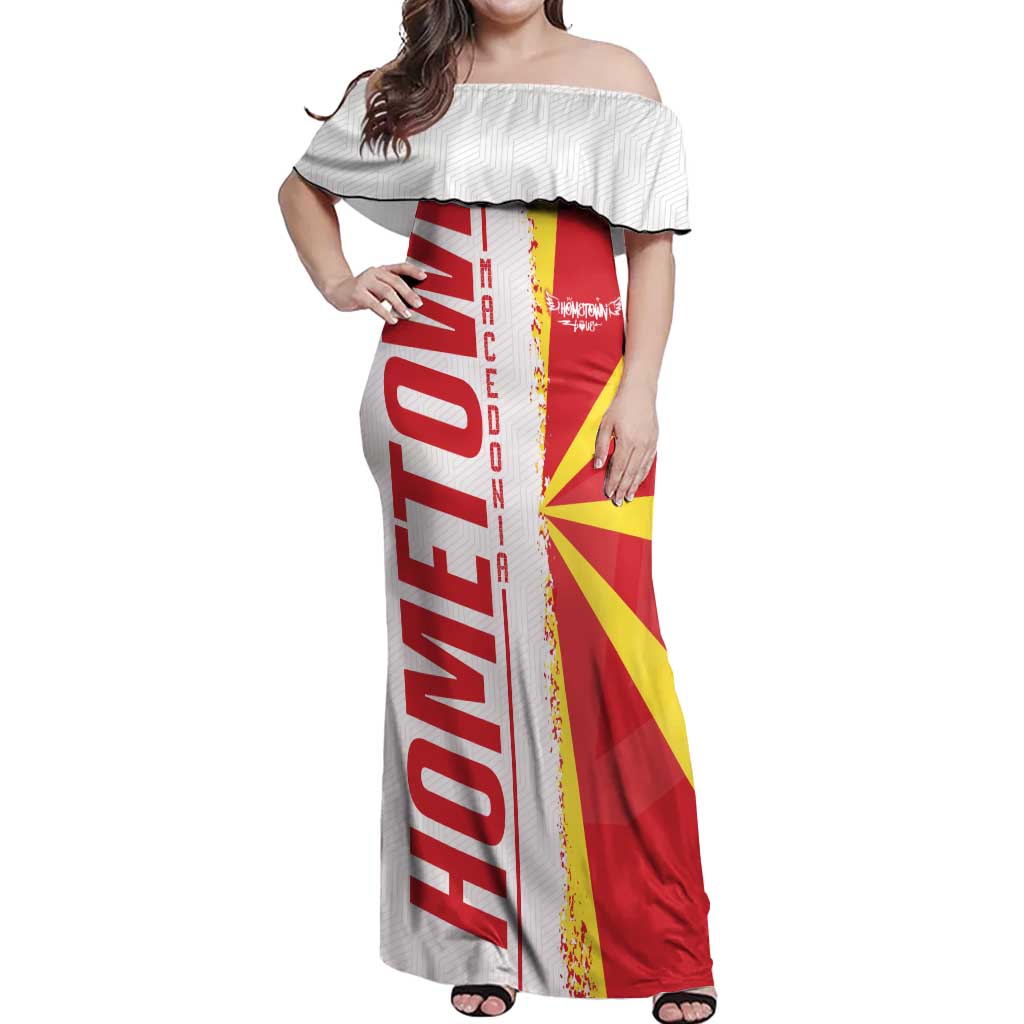 Hometown Macedonia Off Shoulder Maxi Dress Flag and Map - Wonder Print Shop