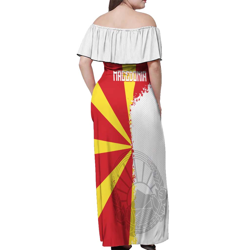 Hometown Macedonia Off Shoulder Maxi Dress Flag and Map - Wonder Print Shop