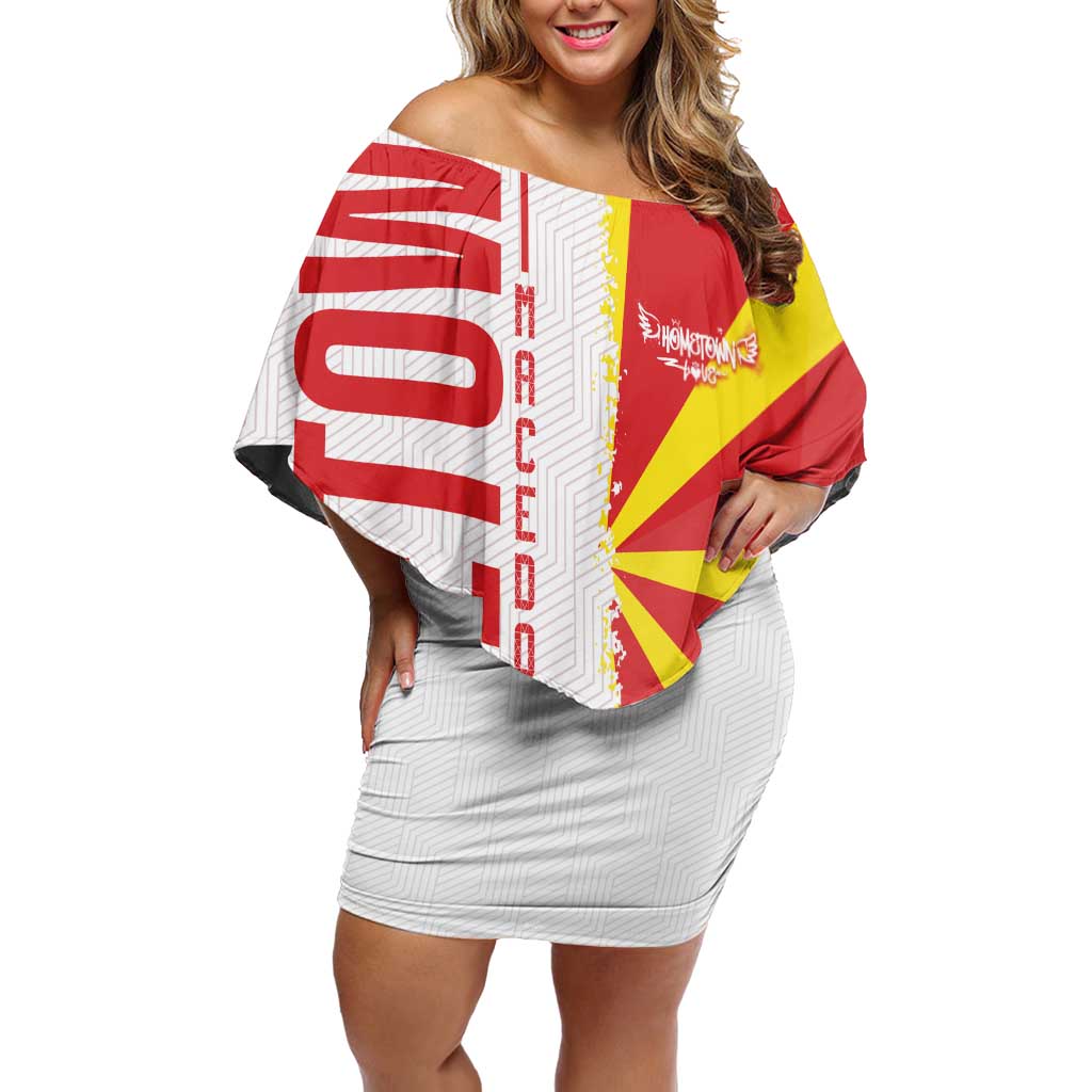 Hometown Macedonia Off Shoulder Short Dress Flag and Map - Wonder Print Shop