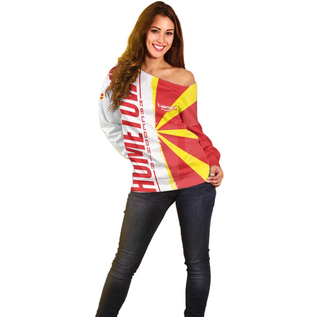 Hometown Macedonia Off Shoulder Sweater Flag and Map - Wonder Print Shop