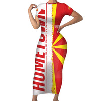 Hometown Macedonia Short Sleeve Bodycon Dress Flag and Map - Wonder Print Shop