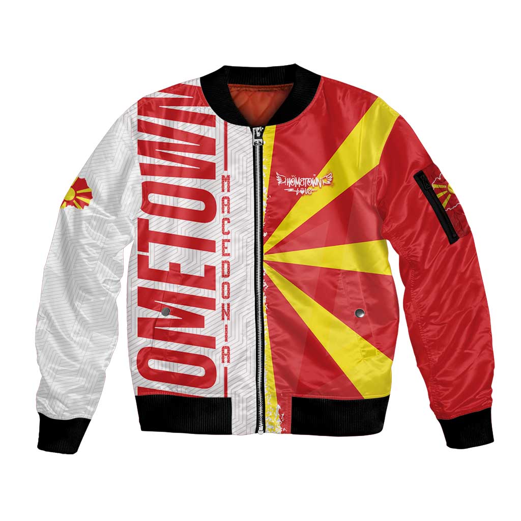 Hometown Macedonia Sleeve Zip Bomber Jacket Flag and Map - Wonder Print Shop