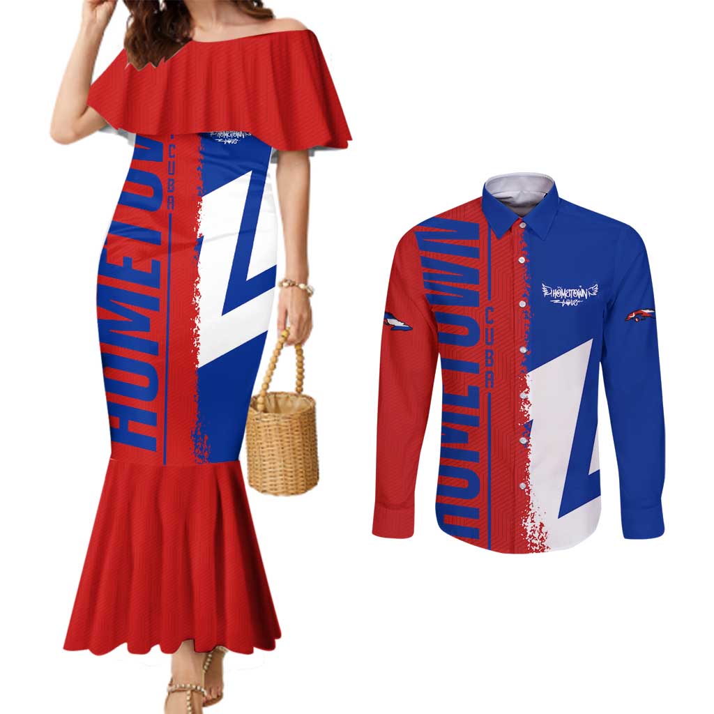 Hometown Czechia Couples Matching Mermaid Dress and Long Sleeve Button Shirt Flag and Map