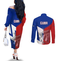 Hometown Czechia Couples Matching Off The Shoulder Long Sleeve Dress and Long Sleeve Button Shirt Flag and Map