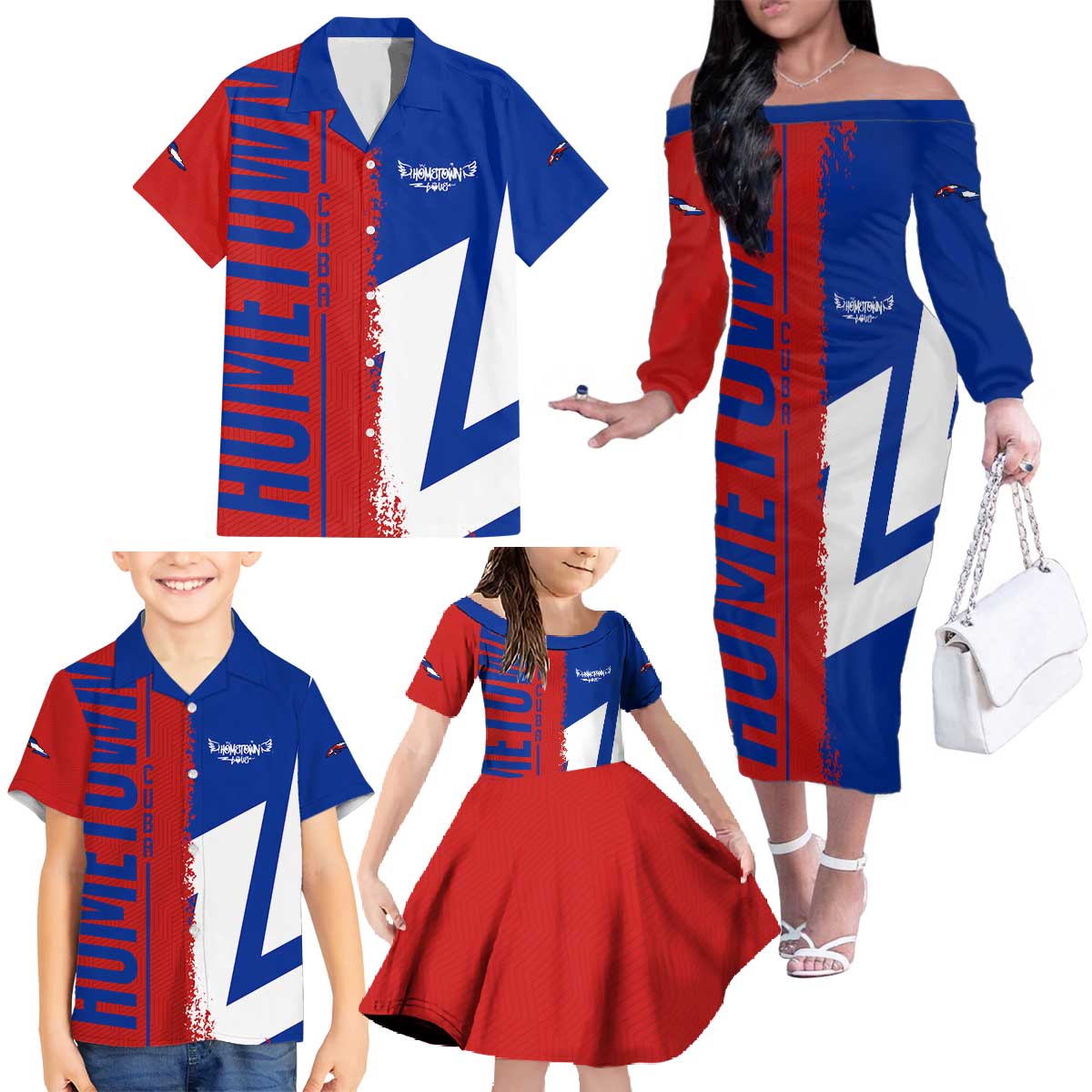 Hometown Czechia Family Matching Off The Shoulder Long Sleeve Dress and Hawaiian Shirt Flag and Map - Wonder Print Shop