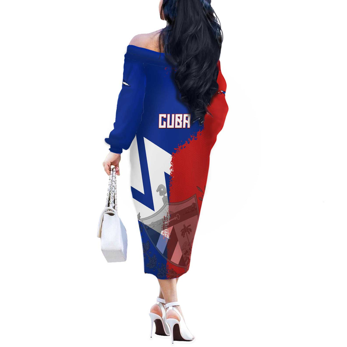 Hometown Czechia Off The Shoulder Long Sleeve Dress Flag and Map - Wonder Print Shop