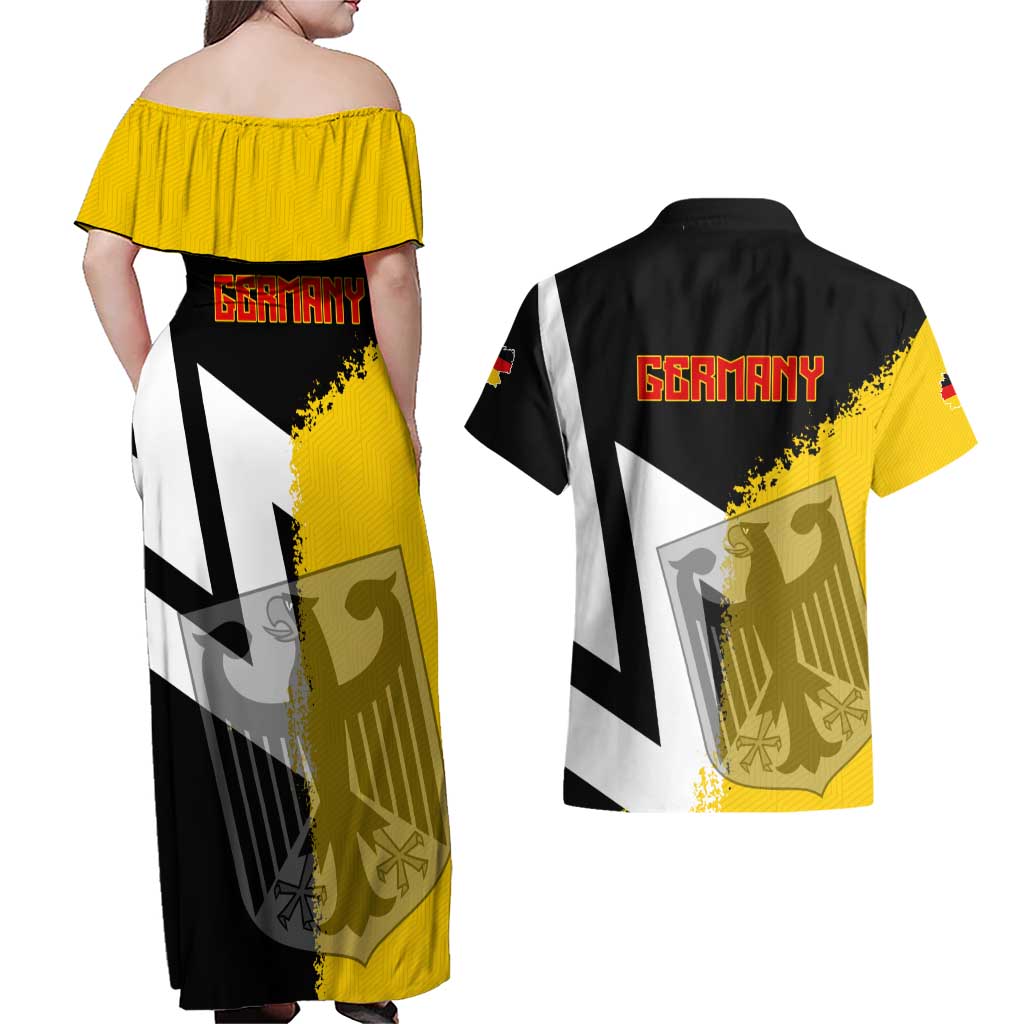 Hometown Germany Couples Matching Off Shoulder Maxi Dress and Hawaiian Shirt Flag and Map - Wonder Print Shop