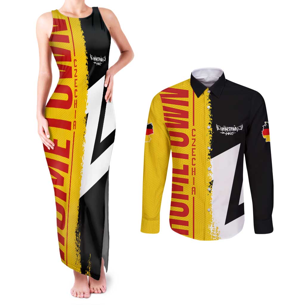 Hometown Germany Couples Matching Tank Maxi Dress and Long Sleeve Button Shirt Flag and Map - Wonder Print Shop