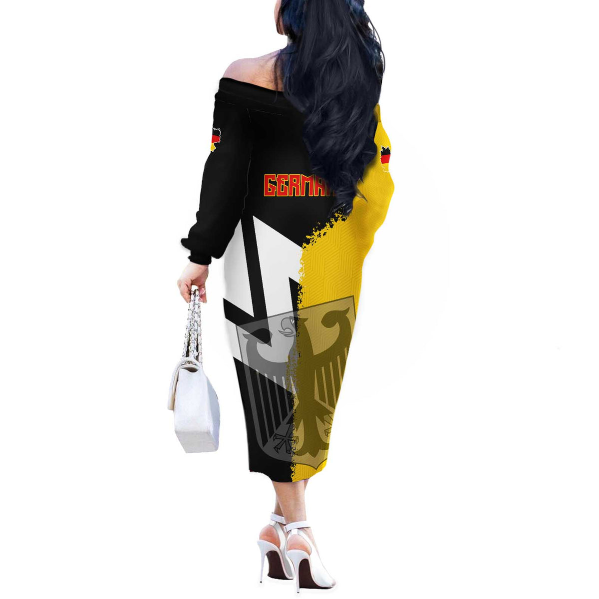 Hometown Germany Off The Shoulder Long Sleeve Dress Flag and Map - Wonder Print Shop