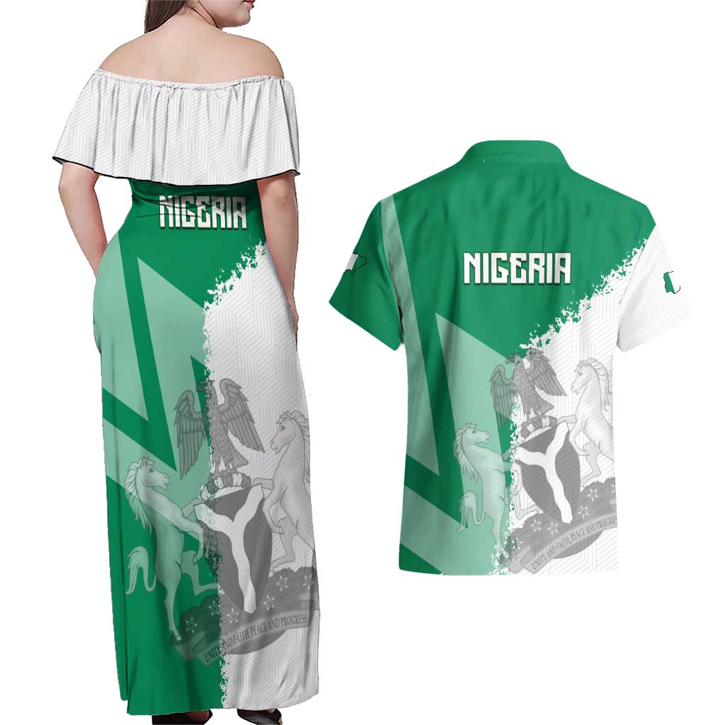 Hometown Nigeria Couples Matching Off Shoulder Maxi Dress and Hawaiian Shirt Flag and Map - Wonder Print Shop