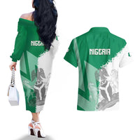 Hometown Nigeria Couples Matching Off The Shoulder Long Sleeve Dress and Hawaiian Shirt Flag and Map - Wonder Print Shop