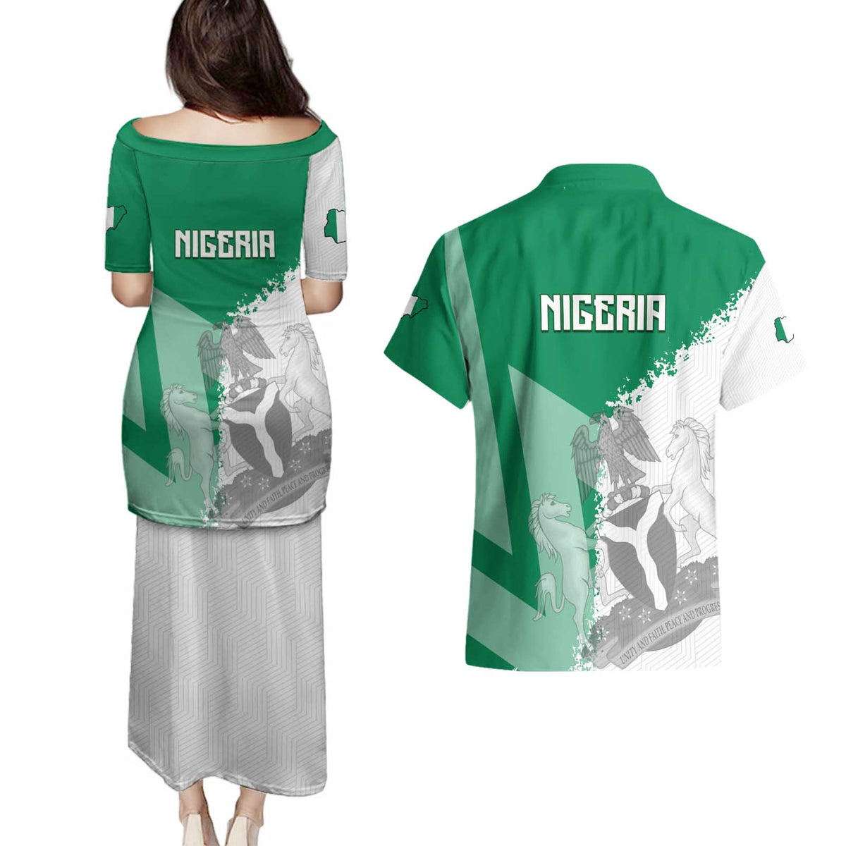 Hometown Nigeria Couples Matching Puletasi and Hawaiian Shirt Flag and Map - Wonder Print Shop