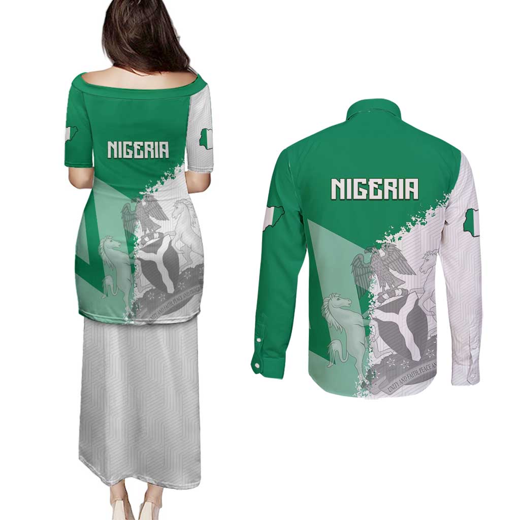 Hometown Nigeria Couples Matching Puletasi and Long Sleeve Button Shirt Flag and Map - Wonder Print Shop