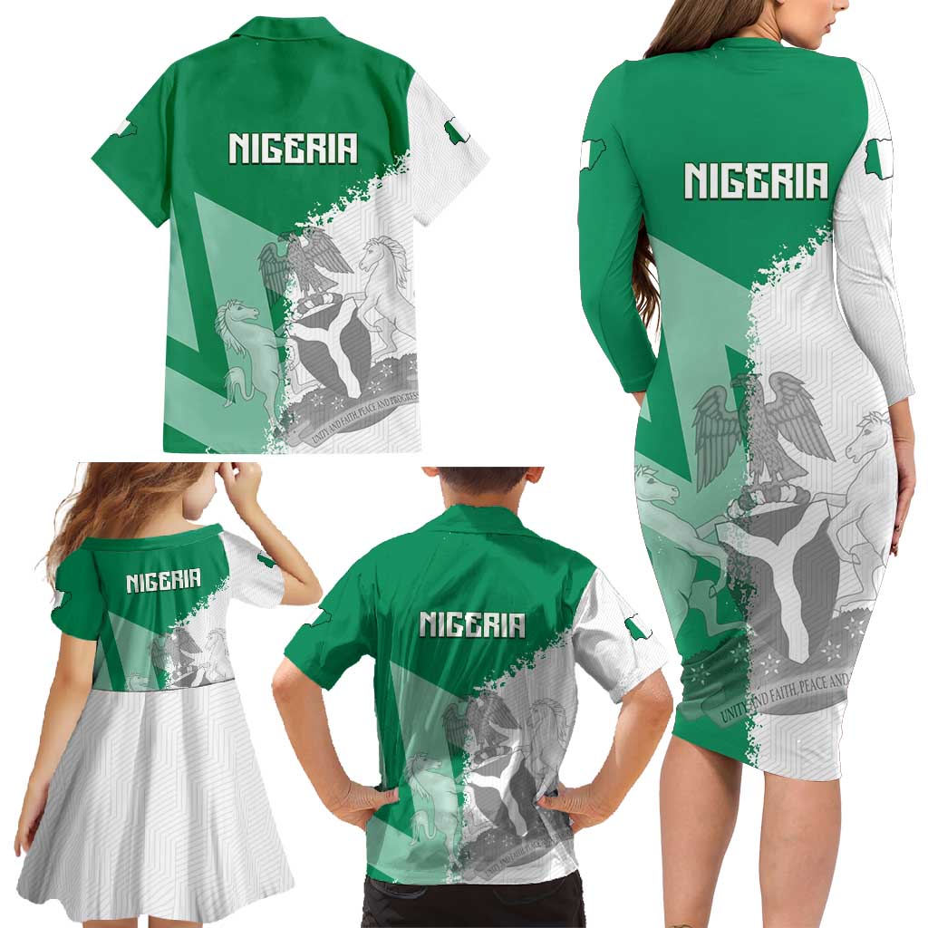 Hometown Nigeria Family Matching Long Sleeve Bodycon Dress and Hawaiian Shirt Flag and Map - Wonder Print Shop