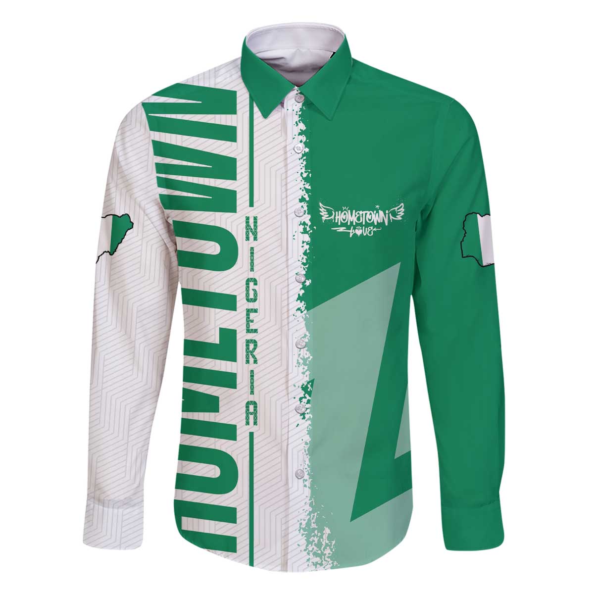 Hometown Nigeria Family Matching Off The Shoulder Long Sleeve Dress and Hawaiian Shirt Flag and Map - Wonder Print Shop