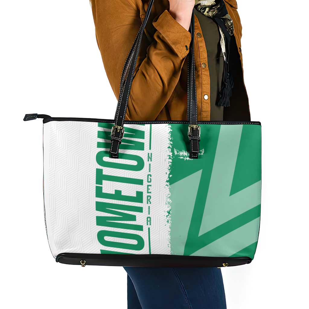 Hometown Nigeria Leather Tote Bag Flag and Map - Wonder Print Shop
