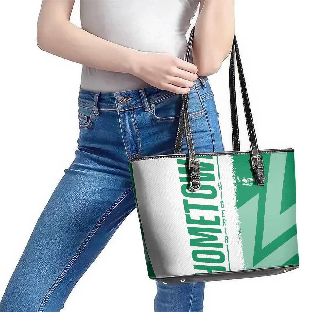 Hometown Nigeria Leather Tote Bag Flag and Map - Wonder Print Shop