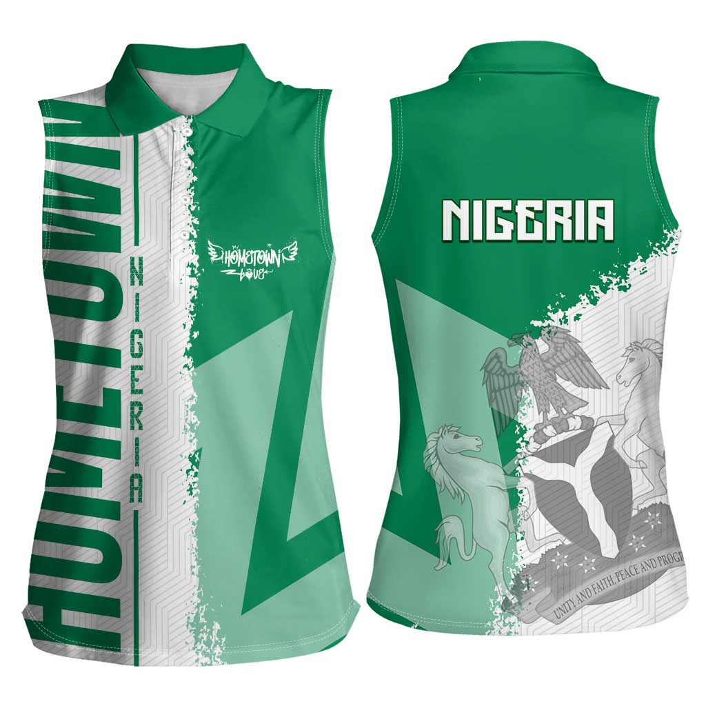 Hometown Nigeria Women Sleeveless Polo Shirt Flag and Map - Wonder Print Shop