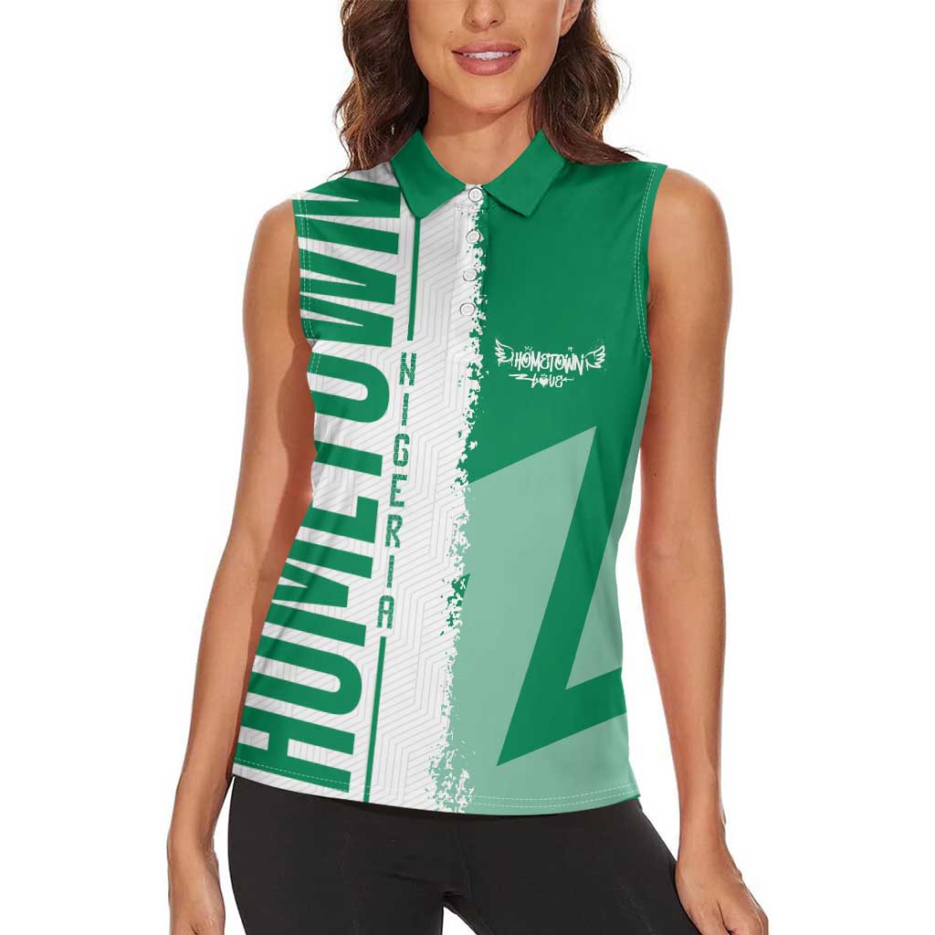 Hometown Nigeria Women Sleeveless Polo Shirt Flag and Map - Wonder Print Shop