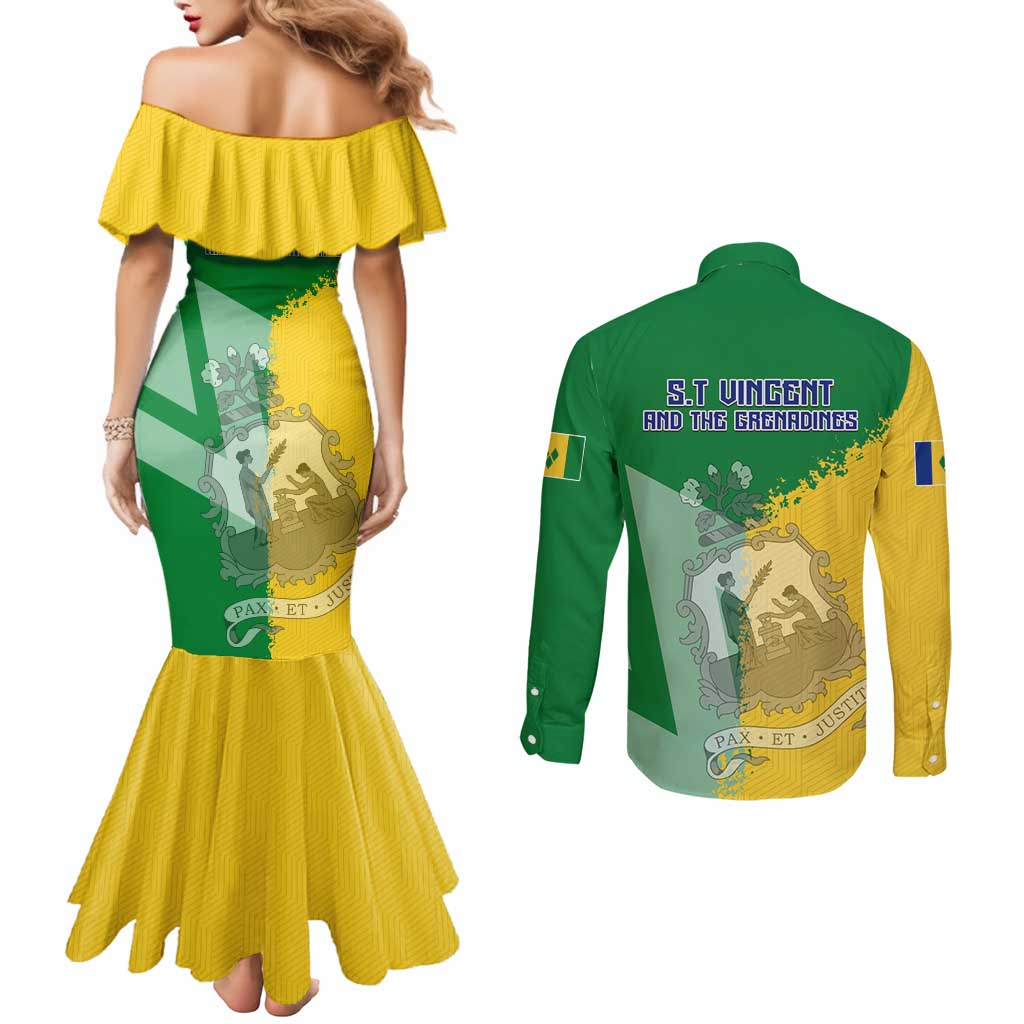 Hometown Saint Vincent and the Grenadines Couples Matching Mermaid Dress and Long Sleeve Button Shirt Flag and Map