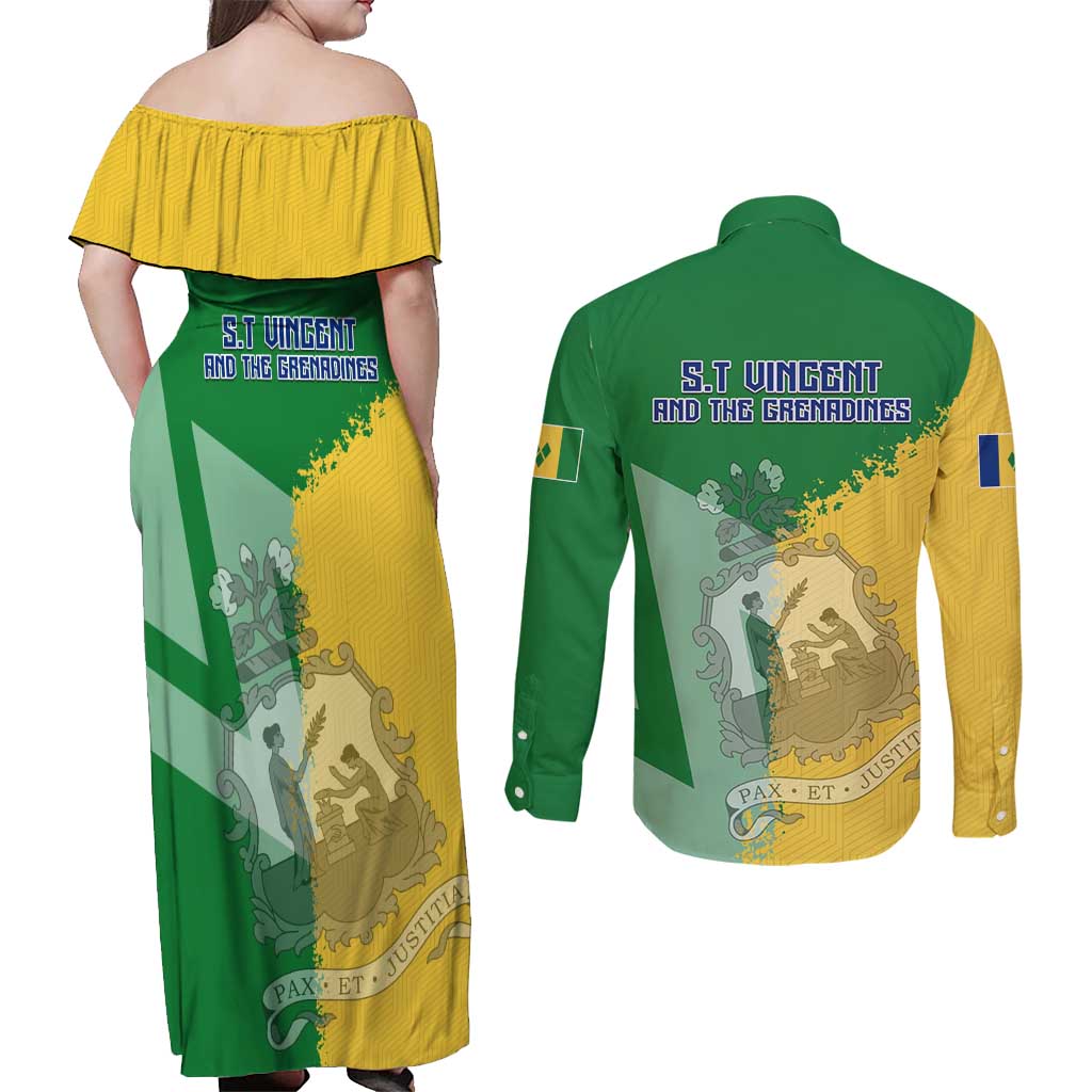 Hometown Saint Vincent and the Grenadines Couples Matching Off Shoulder Maxi Dress and Long Sleeve Button Shirt Flag and Map - Wonder Print Shop