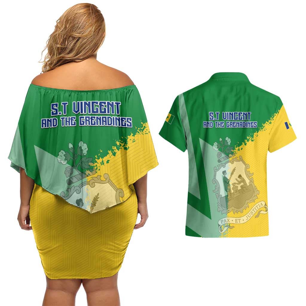 Hometown Saint Vincent and the Grenadines Couples Matching Off Shoulder Short Dress and Hawaiian Shirt Flag and Map - Wonder Print Shop