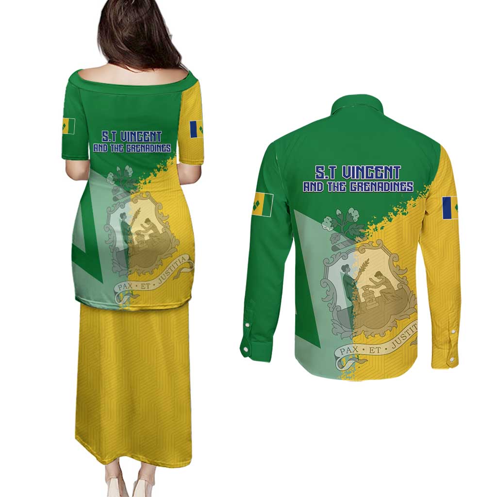 Hometown Saint Vincent and the Grenadines Couples Matching Puletasi and Long Sleeve Button Shirt Flag and Map - Wonder Print Shop
