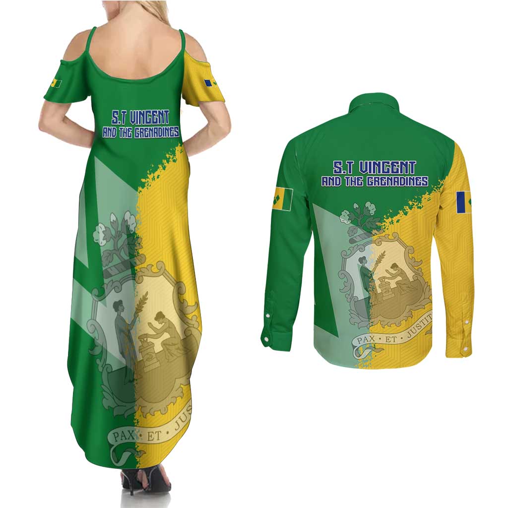 Hometown Saint Vincent and the Grenadines Couples Matching Summer Maxi Dress and Long Sleeve Button Shirt Flag and Map - Wonder Print Shop