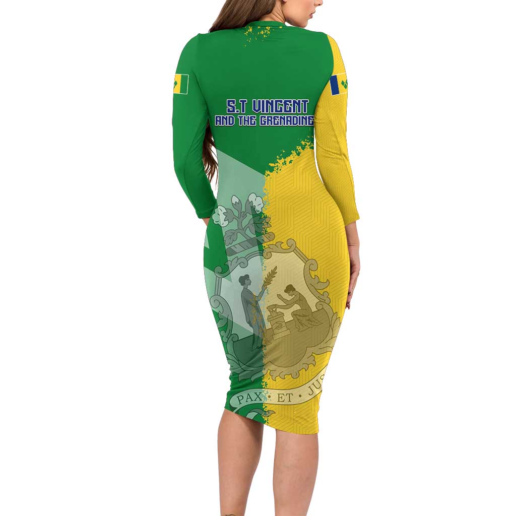 Hometown Saint Vincent and the Grenadines Family Matching Long Sleeve Bodycon Dress and Hawaiian Shirt Flag and Map - Wonder Print Shop