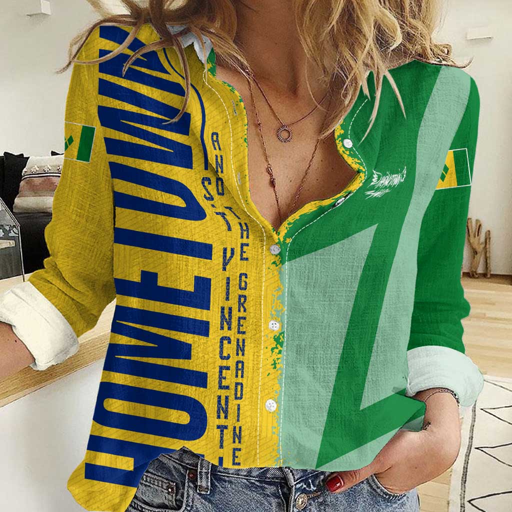 Hometown Saint Vincent and the Grenadines Women Casual Shirt Flag and Map - Wonder Print Shop