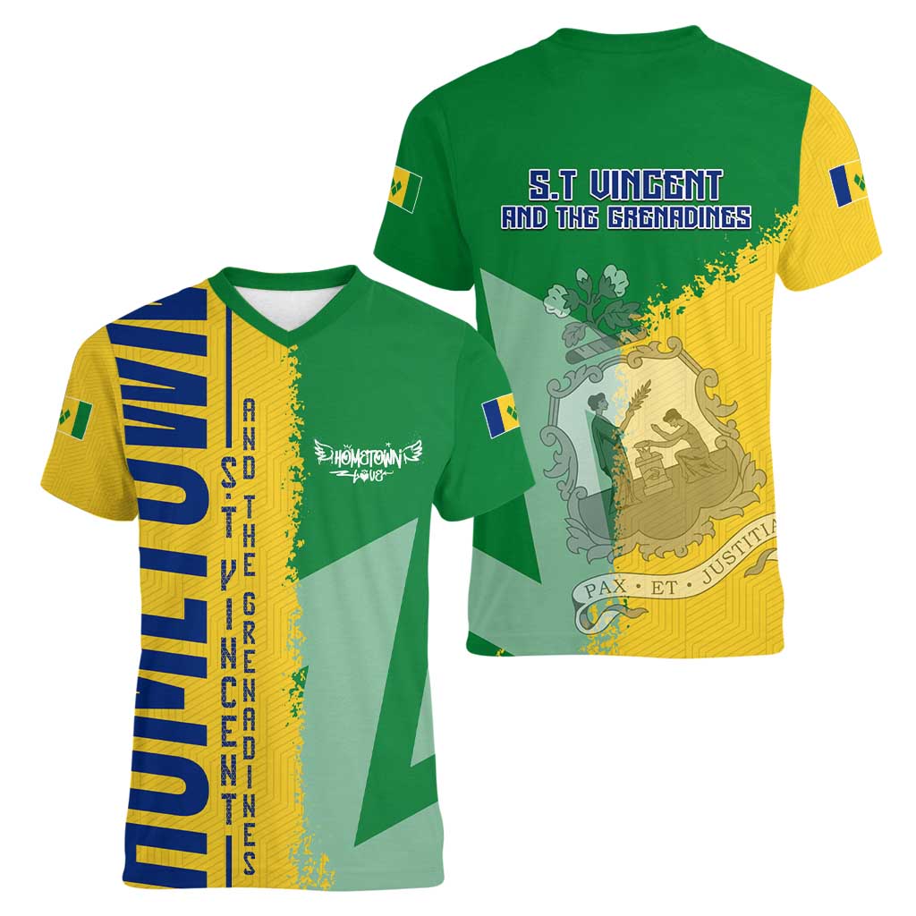 Hometown Saint Vincent and the Grenadines Women V-Neck T-Shirt Flag and Map - Wonder Print Shop