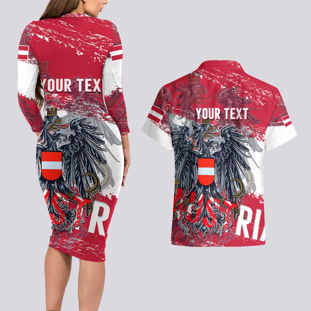 Personalized Coat Of Arms Austria Couples Matching Long Sleeve Bodycon Dress and Hawaiian Shirt Grunge Style - Wonder Print Shop