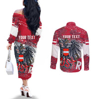 Personalized Coat Of Arms Austria Couples Matching Off The Shoulder Long Sleeve Dress and Long Sleeve Button Shirt Grunge Style