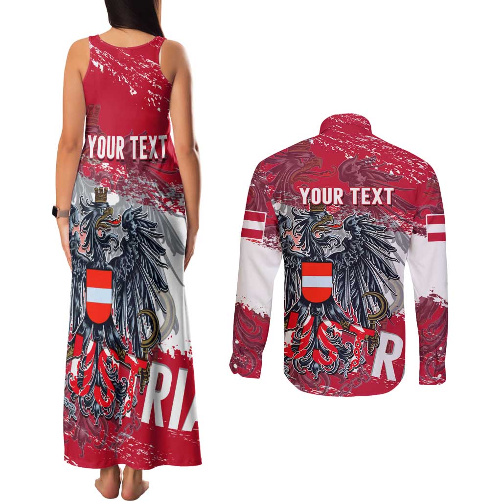 Personalized Coat Of Arms Austria Couples Matching Tank Maxi Dress and Long Sleeve Button Shirt Grunge Style - Wonder Print Shop
